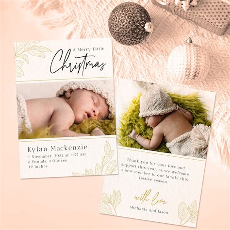 Newborn Christmas Baby Announcement Card Template and Birth Stats A ...