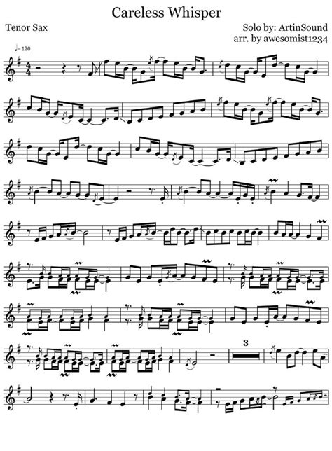 Careless Whisper (Tenor Sax) | Saxophone sheet music, Careless whisper, Clarinet sheet music