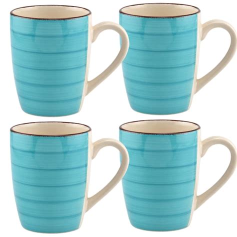 Coffee Mug Set of 4 Turquoise Swirl Stoneware Mugs 12 oz. for | Etsy