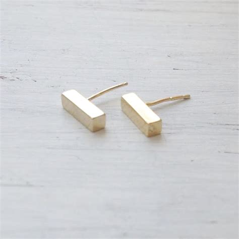 Gold Earrings,tiny Gold Bar Earrings, Bar Studs, Stud Earrings, Gold ...