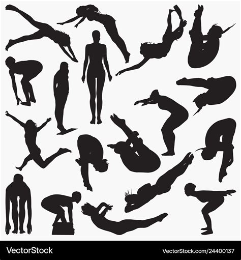 Woman diver silhouettes Royalty Free Vector Image