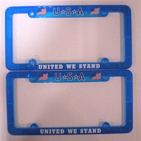 Purchase Two (2) Blue Reflective Plastic License Plate Frames - USA - "United We Stand" in ...