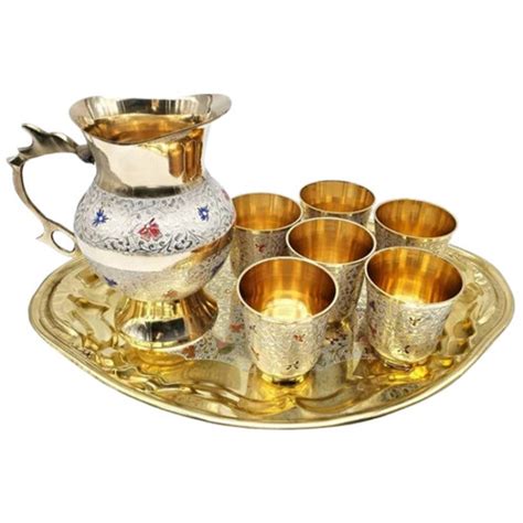 Corrosion Resistant Polished Finish Floral Design Brass Utensils Set at ...