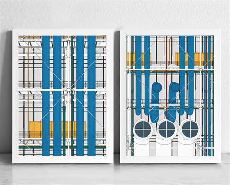 Centre Pompidou Art Print Set France Modern Architecture - Etsy Canada