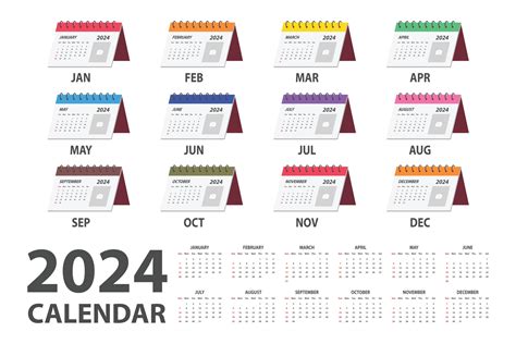 2024 calendar vector illustration. Simple classic monthly calendar for 2024 with clipart of ...