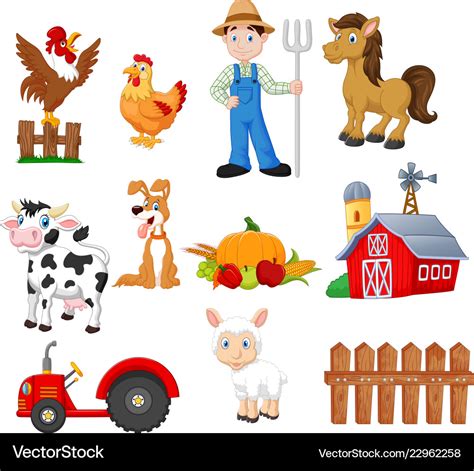 Set of farming cartoon with farmer Royalty Free Vector Image