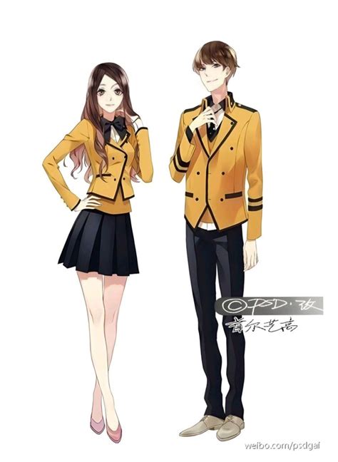 Couple in yellow school uniform | Anime uniform, Drawing anime clothes ...