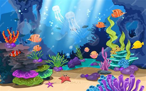 Premium Vector | Beautiful coral reefs and fish in the sea