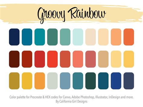 Mid Century Modern color swatches for Procreate and HEX codes for Adobe Creative Suite. # ...