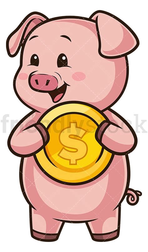 Piggy Bank Holding Money Cartoon Clipart Vector - FriendlyStock