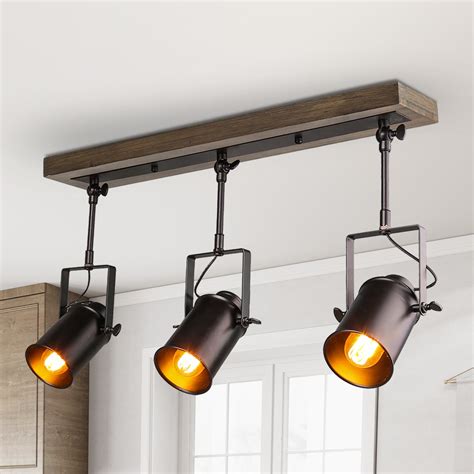 LNC Track Lighting Industrial Wood Canopy Ceiling Lights 3-Light ...