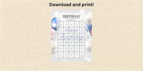 Birthday Countdown Calendar Instant Download Printable PDF, Milestone Birthday - Etsy