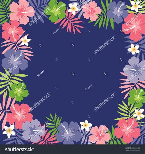 Hibiscus Palm Leaf Border Frame Vector Stock Vector (Royalty Free) 469230788