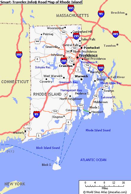 Road Map of Rhode Island