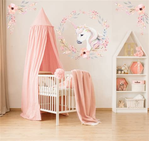 Unicorn Wall Decal, Unicorn Decals, Unicorn Wall Stickers, Flower Wall ...