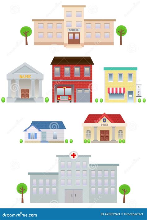 Flat City Buildings set stock illustration. Illustration of garden ...