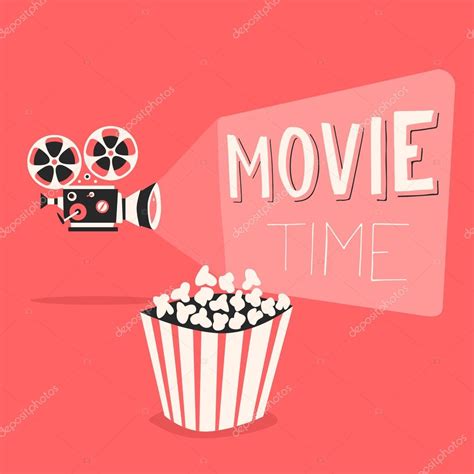 Movie time poster. Cartoon vector illustration. Film projector and ...