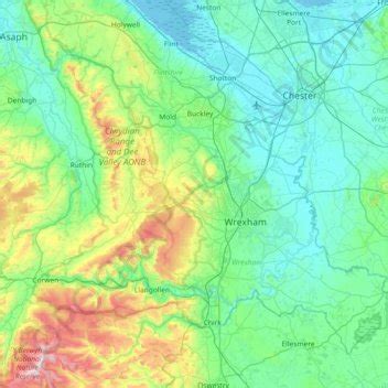 River Dee topographic map, elevation, relief