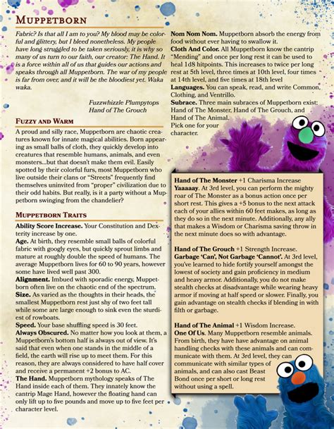 [OC] Muppetborn - Very Serious 5e Race : DnD Dnd Character Sheet, D D ...