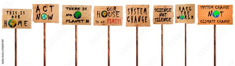 Protest Cardboard isolated on White. About Earth Planet and Climate Change. Demonstration ...