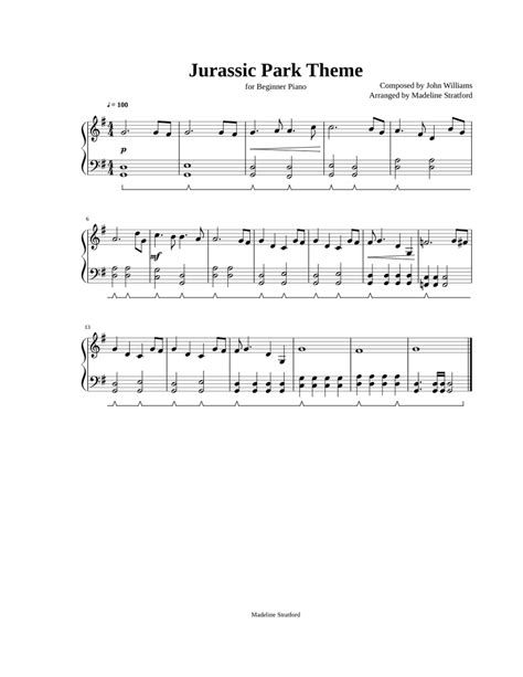 Jurassic Park Theme for Beginner EASY Piano Sheet music for Piano ...