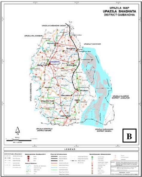 Map of A. Gaibandha District and B. Shaghata Upazila (LGED). | Download Scientific Diagram