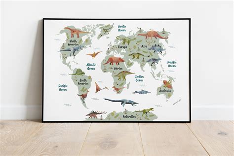 Dinosaur World Map Poster Dinosaur Wall Art Dinosaur Wall - Etsy Canada