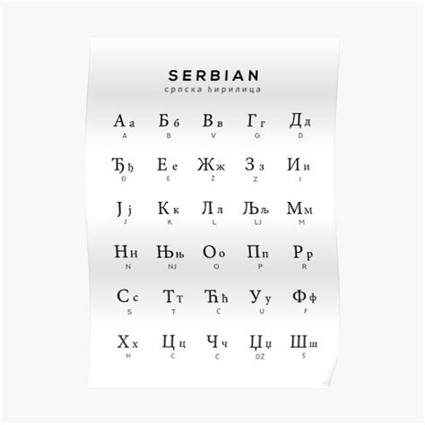 "Serbian Alphabet Chart, Serbian Cyrillic Language Chart, White" Poster for Sale by typelab ...