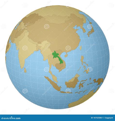 Globe Centered To Laos. Country Highlighted with. Stock Vector - Illustration of laotian ...