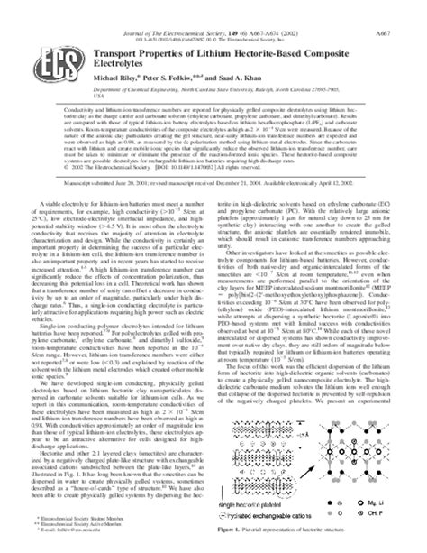 (PDF) Transport Properties of Lithium Hectorite-Based Composite Electrolytes | Saad Khan ...