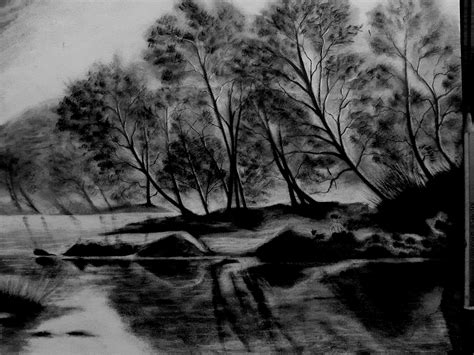 Original Landscape Charcoal Drawing Landscape Painting | Etsy