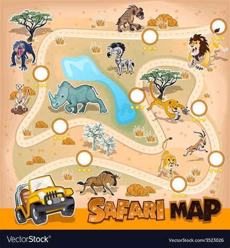 Africa safari map wildlife Royalty Free Vector Image