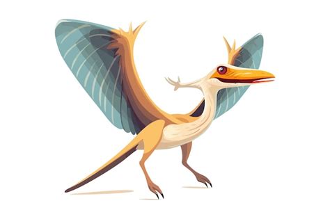 Rhamphorhynchus 비행 익룡 Longtailed 날개 달린 공룡 평면 벡터 일러스트 레이 션 흰색 배경에 고립 | 프리미엄 벡터