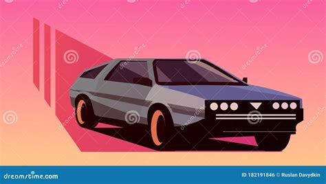 Retro Wave Car in 80s Style. Vector Retrowave Stock Illustration - Illustration of retro, wave ...