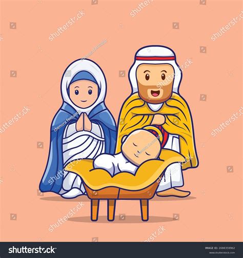 Jesus birth cute cartoon saint mary and saint - Royalty Free Stock Vector 2088359962 - Avopix.com