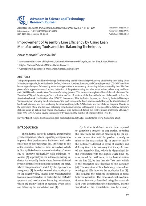 (PDF) Improvement of Assembly Line Efficiency by Using Lean Manufacturing Tools and Line ...