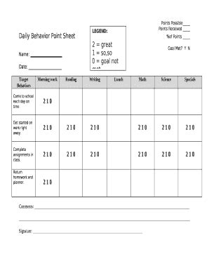 behavior point sheet template Doc Template | pdfFiller