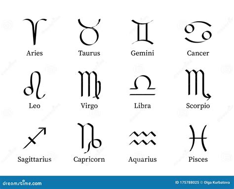 Zodiac Signs. Twelve Astrological Stylized Constellations, Symbols ...