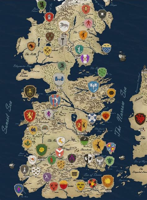 Game Of Thrones Houses Map Westeros TV Show Fabric Poster Game Of Thrones Map, Game Of Thrones ...