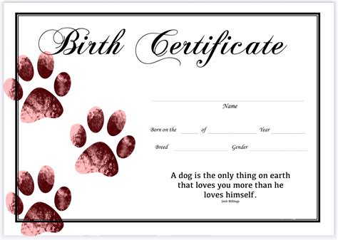 Dog Birth Certificate for Girl Puppy Printable Template | Etsy