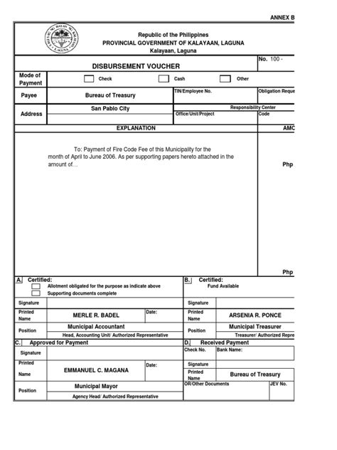 Disbursement Voucher Form | PDF | Payments | Cheque