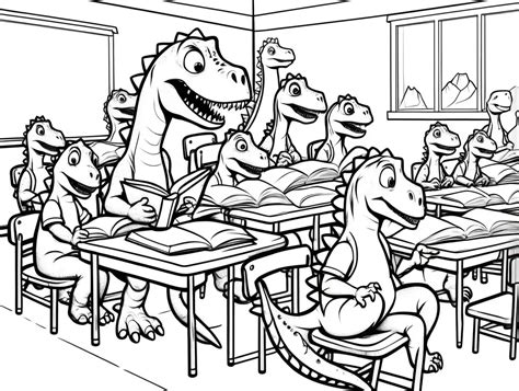 Focused Dinosaur Writing in Classroom Scene | MUSE AI