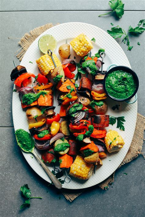 Grilled Veggie Skewers with Magic Green Sauce | Minimalist Baker