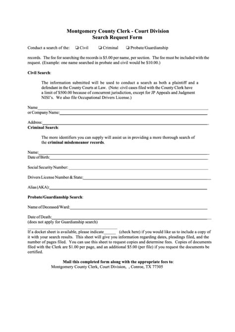 Search Request Form - Montgomery County Clerk - Court Division printable pdf download