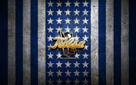 Tulsa Golden Hurricane flag, NCAA, blue white metal background ...