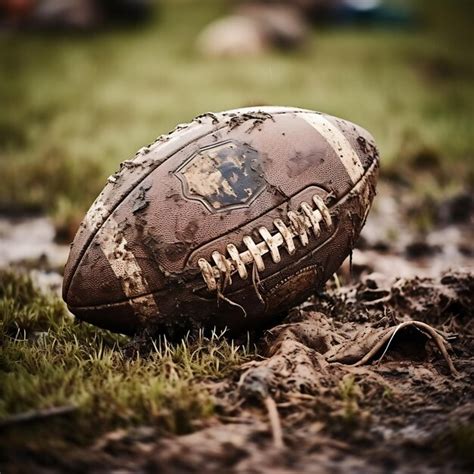 Premium AI Image | An american football covered in mud and grass stains ...