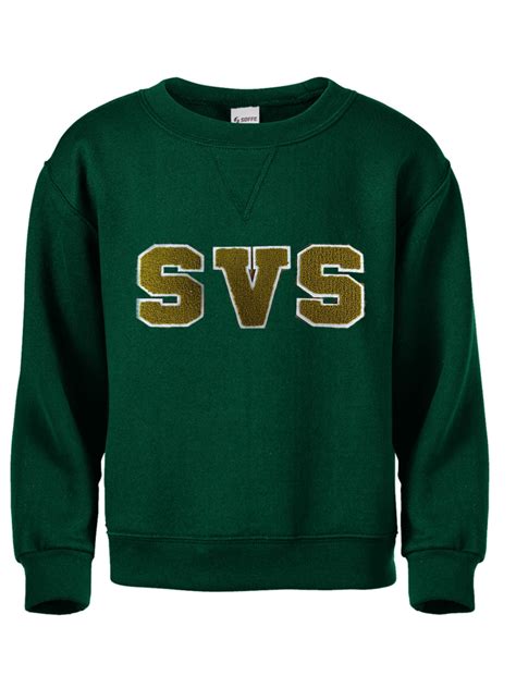 GREEN CREWNECK SWEATSHIRT WITH St. Vincent Catholic School CHENILLE LOGO – Michael’s School Uniforms