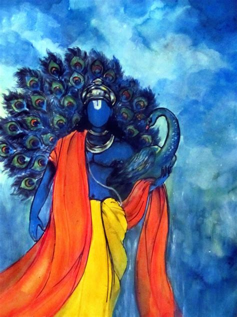 Indian Art - Acrylic Painting - Krishna with Peacock | Krishna painting, Peacock art, Indian art