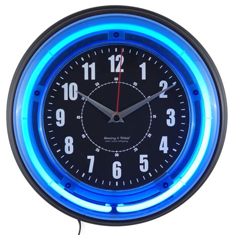 "Sterling and Noble 11"" Cool Blue Neon Lighted Battery Operated Analog ...