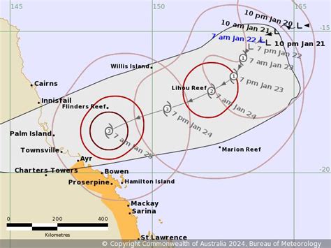 Tropical Cyclone Forecast Track Map at 7:59 am AEST Monday 22 January ...